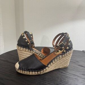 Valentino Garavani Rockstud Espadrille Wedge Leather Black 37